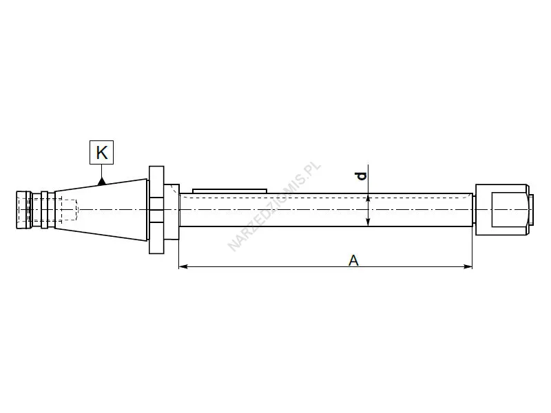 Rysunek techniczny: Trzpień frezarski długi z chw. DIN 2080: T.7175 ISO30/FI16 200mm - KOLNO
